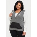 Black Colorblock Hooded Zip Plus Size Jacket