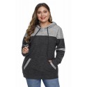 Black Color Block Pullover Plus Size Hoodie with Pocket