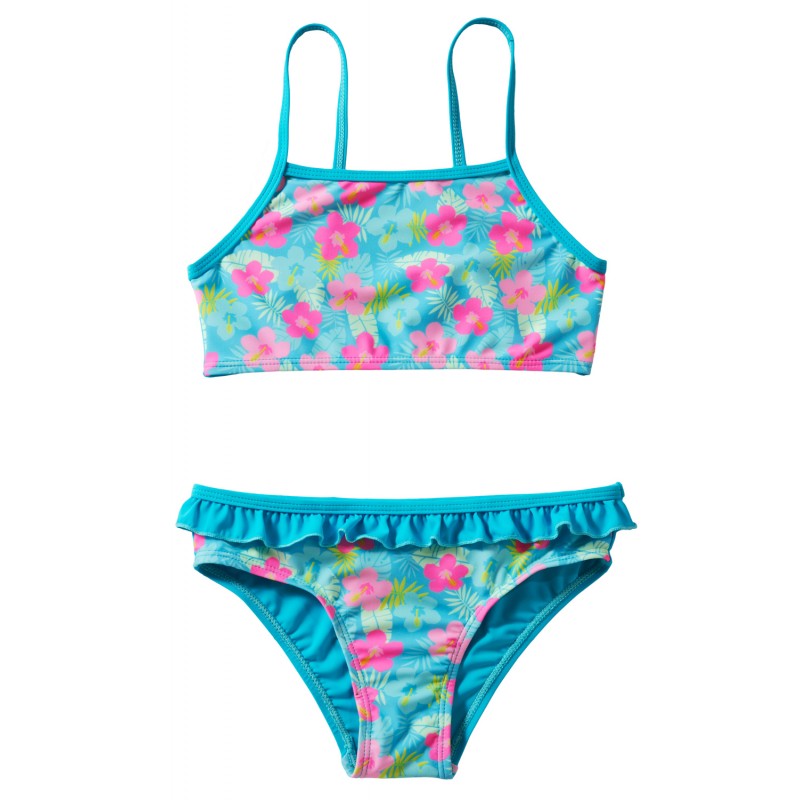 Blue Floral Strappy Little Girls’ Tankini Set