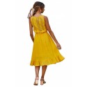 Ruffle Fringe Midi Dress With Belted Yellow