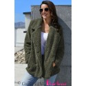 Army Green Fleece Open Front Coat with Pockets