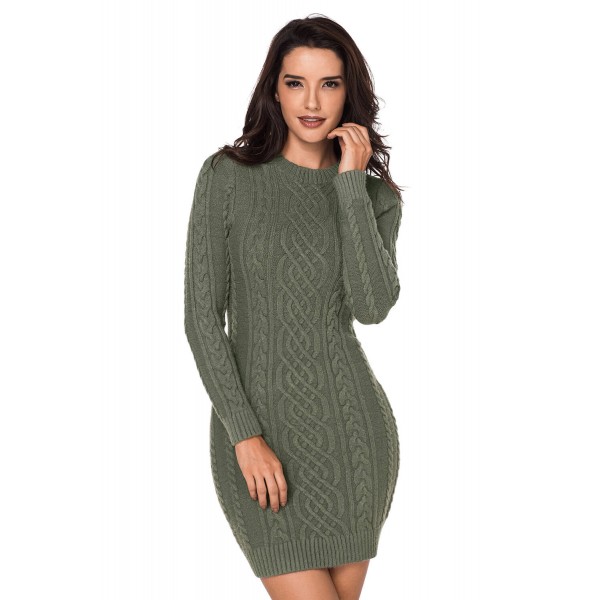 Army Green Slouchy Cable Sweater Dress