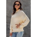 Beige Oversized Chunky Batwing Long Sleeve Turtleneck Sweater