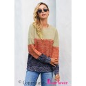 Blue Color Block Netted Texture Pullover Sweater
