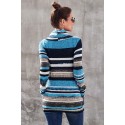 Blue Multicolor Cowl Neck Striped Long Sleeve Sweatshirt