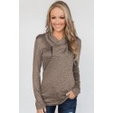 Brown All This Time Zipper Pullover Top