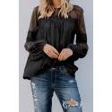 Black Fashion Lantern-Sleeve Lace Patchwork Top