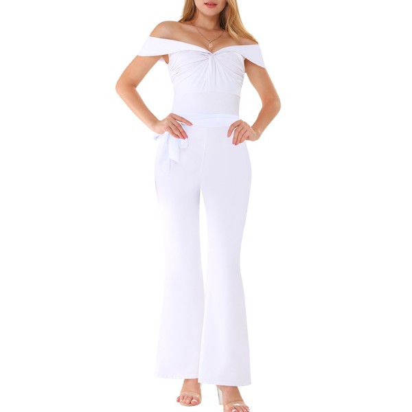 Lovely Casual Off The Shoulder Drape Design White One-piece Jumpsuit