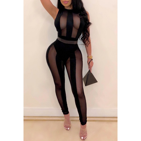 Lovely Sexy See-through Black One-piece Jumpsuit(Without Belt)