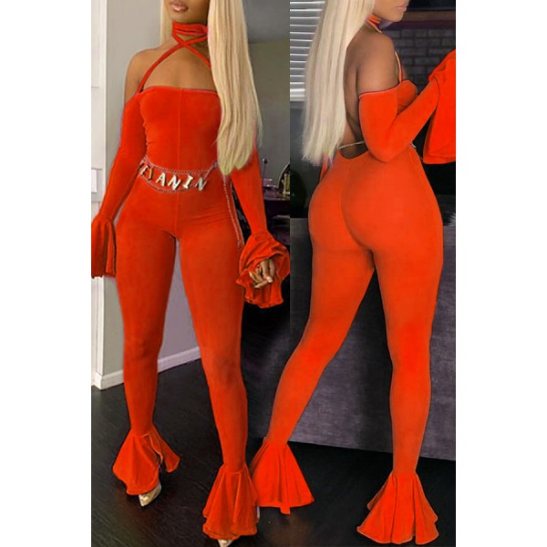 Lovely Sexy Backless Orange One-piece Jumpsuit(Without Accessory)