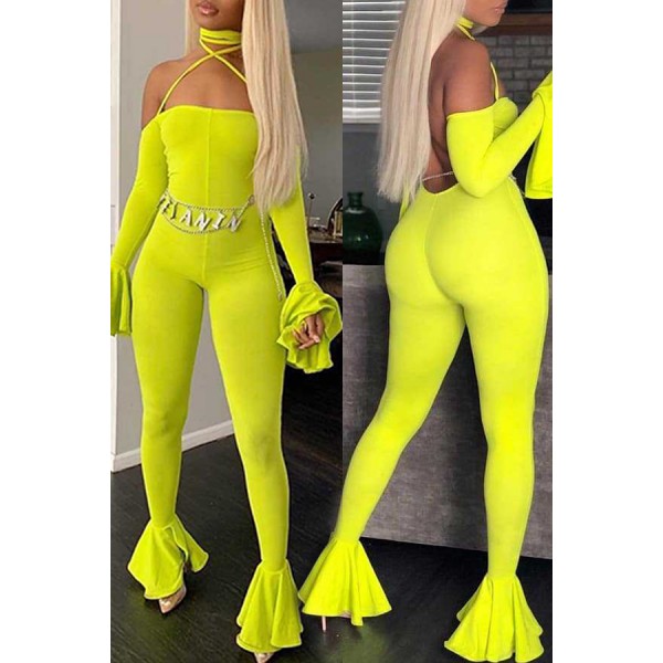Lovely Sexy Backless Yellow One-piece Jumpsuit(Without Accessory)