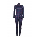 Lovely Casual Long Sleeves Plaids Deep Blue One-piece Jumpsuit
