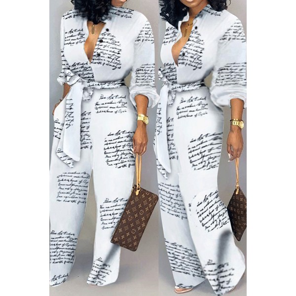 Lovely Casual Letter Printed White One-piece Jumpsuit