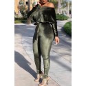 Lovely Casual Dew Shoulder Green One-piece Jumpsuit