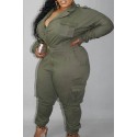 Lovely Casual Buttons Design Army Green Plus Size One-piece Jumpsuit