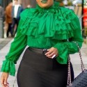 Lovely Casual Flounce Design Green Plus Size Blouse