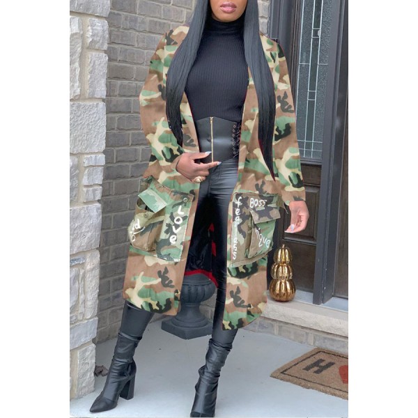 Lovely Casual Camo Letter Loose Coat