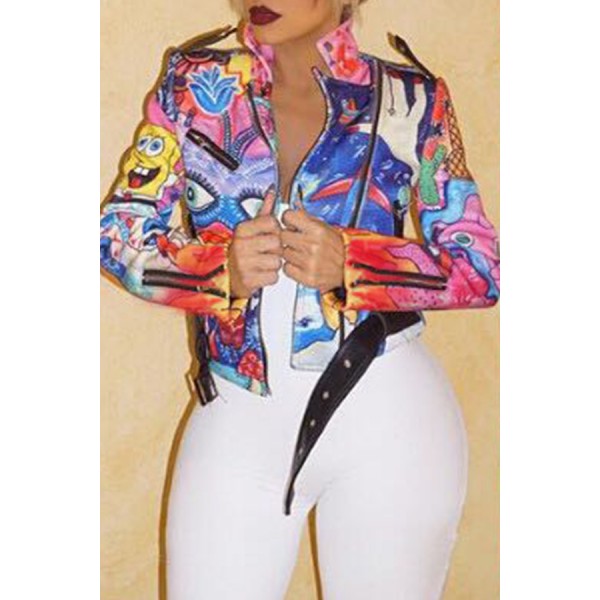 Lovely Casual Printed Multicolor Jacket(Batch Print)