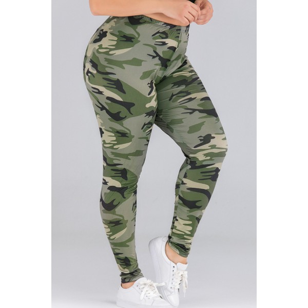 Lovely Casual Print Army Green Plus Size Pants