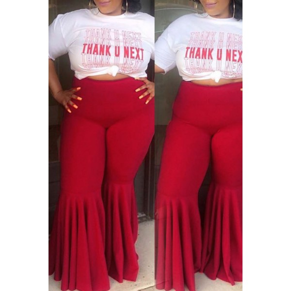 Lovely Casual Flounce Design Red Plus Size Pants