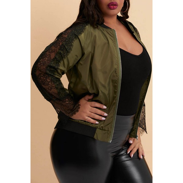 Lovely Trendy Patchwork Army Green Plus Size Jacket