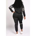 Lovely Casual Leopard Printed Black Plus Size Two-piece Pants Set