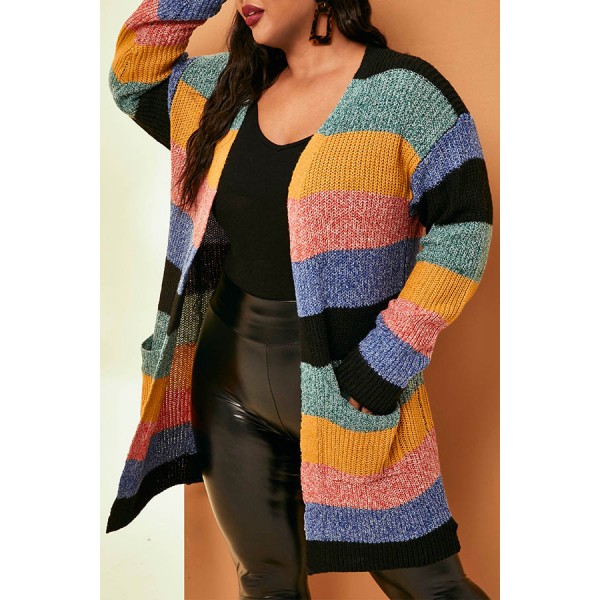 Lovely Casual Striped Multicolor Plus Size Coat