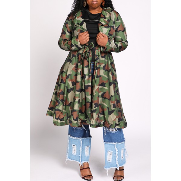 Lovely Casual Camo Print Plus Size Coat
