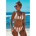 Brown Athletic Striped Tank High Waist Bikini