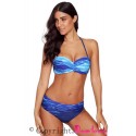 Blue Gradient Print Halter Bandeau Bikini Swimsuit