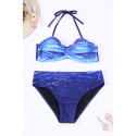 Blue Gradient Print Halter Bandeau Bikini Swimsuit