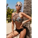 Criss Cross Hollow Print Sling Two-piece Swimsuit