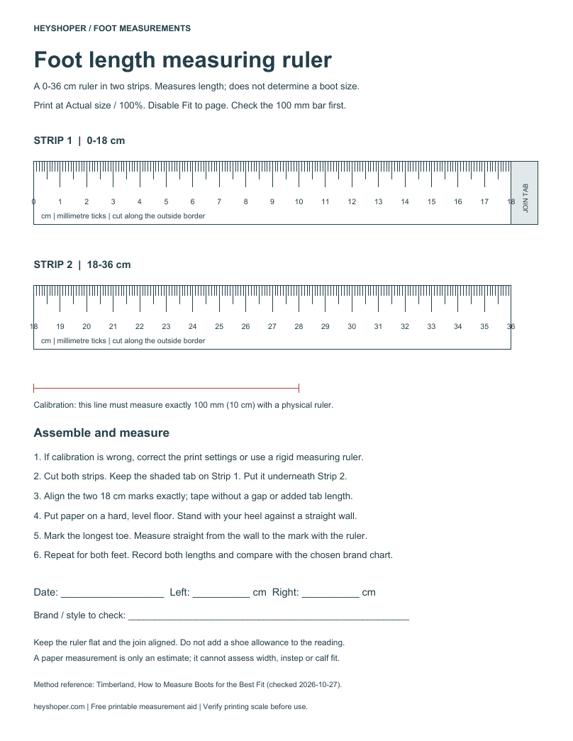 Preview of Foot length ruler (PDF)
